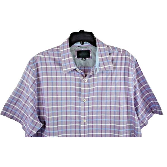 Geoffrey Beene Mens XL Button Front Violet Plaid Casual Short Sleeve Shirt - Picture 4 of 5